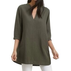 Aritzia Community Lyco Brown V Neck 3/4 Sleeve Denim Jean Tunic Top Size XS